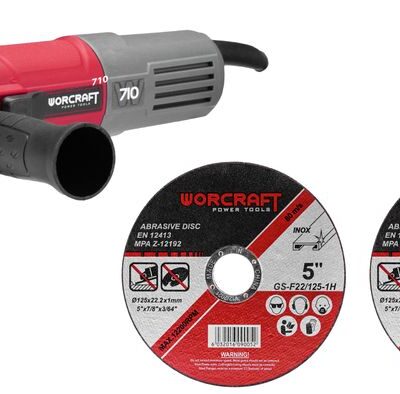 Brúska Worcraft AG08-125P, 710W, 125 mm, M14, uhlová, PROMO + 2 kotúče