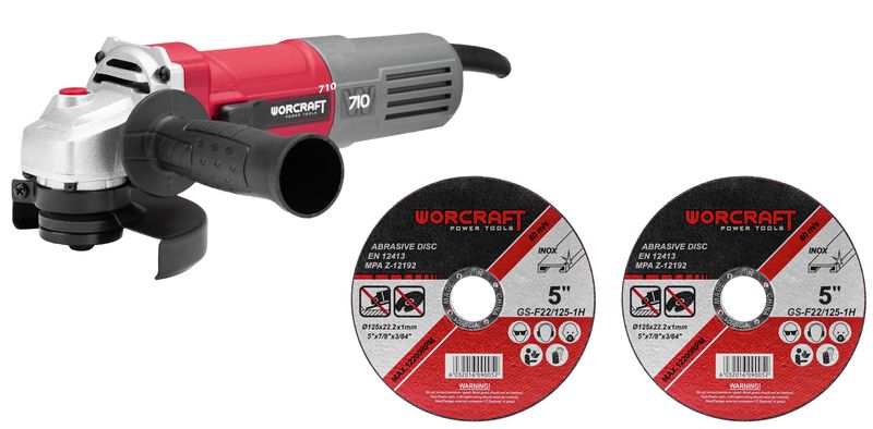 Brúska Worcraft AG08-125P, 710W, 125 mm, M14, uhlová, PROMO + 2 kotúče 1 Brúska Worcraft AG08-125P, 710W, 125 mm, M14, uhlová, PROMO + 2 kotúče