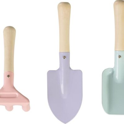 Sada náradia Strend Pro, záhradnícka, detská, 3-dielna, drevo + oceľ, lopatka hrable a rýľ