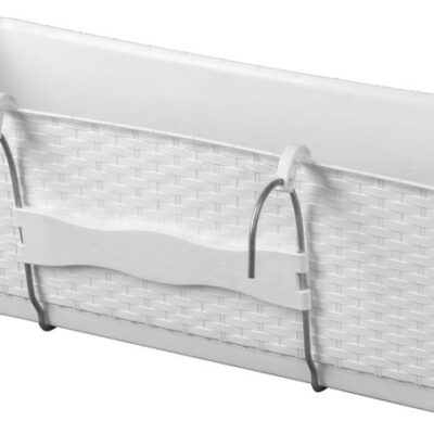 Kvetináč RATOLLA Case PW 500, biely, s podložkou, s vešiakom na zábradlie