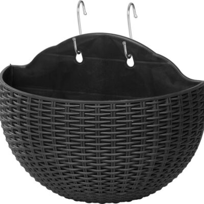 Kvetináč Strend Pro, s dvoma háčikmi, farba čierna, 26x14x20 cm