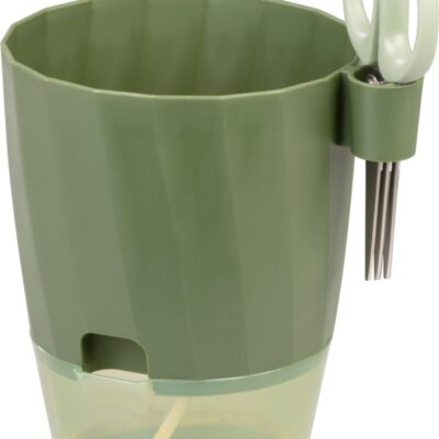 Kvetináč Strend Pro, s nožnicami, farba zelená, 15,5x12,5x16 cm