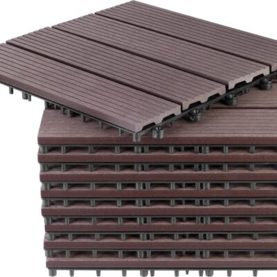 Sada terasových dosiek s WPC efektom dreva, palubovka, PP, 31x31x2, plast, farba hnedá a sivá, bal. 9ks