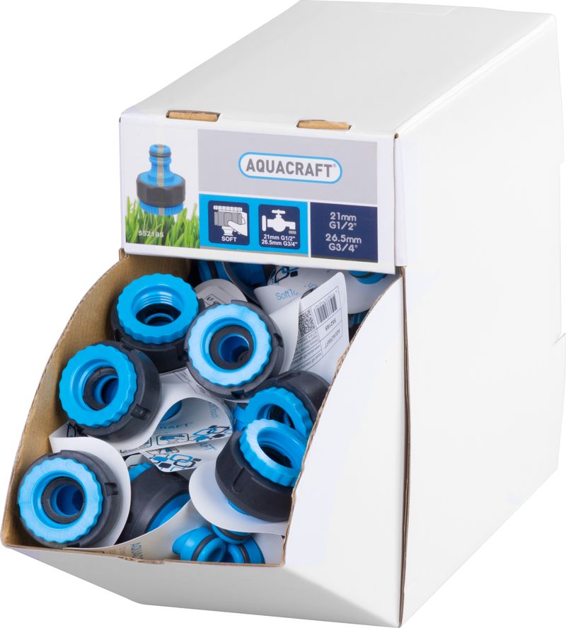 Adaptér AQUACRAFT® 552185 SoftTouch G3/4"-1/2", na záhradnú hadicu, Sellbox 70 ks 1 Adaptér AQUACRAFT® 552185 SoftTouch G3/4"-1/2", na záhradnú hadicu, Sellbox 70 ks