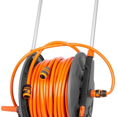 Navíjač Strend Pro, so záhradnou hadicou 1/2", L-60 m, nastaviteľná dýza + 2x rýchlospojka + adaptér