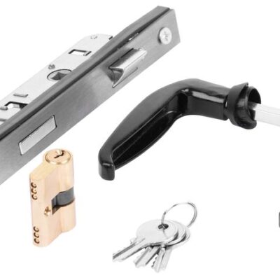 Zámok brány Strend Pro METALTEC DUO, antracit, nerezová vložka, zámok, kľúče, štít, doraz, 2x kľučka, RAL7016