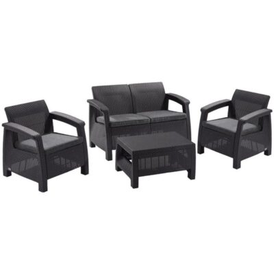 Set terasový Allibert CORFU, graphite/coolgray, stôl, pohovka, 2x stolička