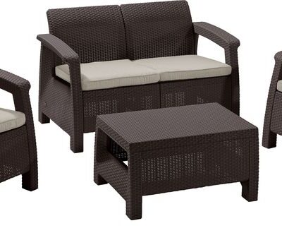 Set terasový Allibert CORFU, brown/oat, stôl, pohovka, 2x stolička