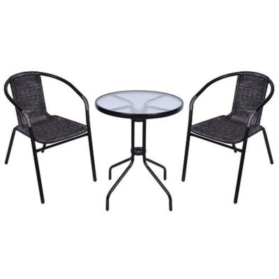 Set balkónový ALESIA, čierny/antracit, stôl 70x60 cm, 2x stolička 52x55x73 cm, oceľ