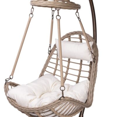 Kreslo SULAWESI, max. 150 kg, PE rattan, hojdacie, záhradné, s vankúšom a poduškou