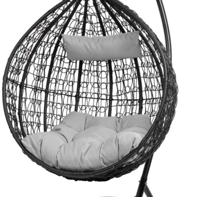 Kreslo BORNEO, max. 150 kg, PE rattan, sivé, hojdacie, záhradné, s vankúšom a poduškou