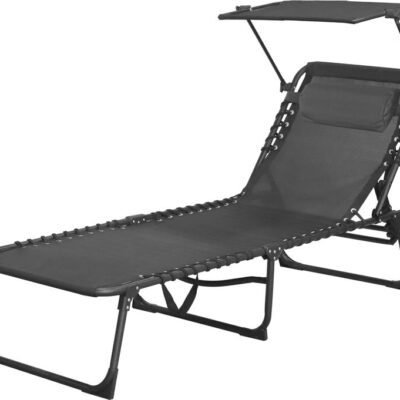 Lehátko so strieškou CONOPEUM, šedo-čierna, polohovateľné, 188x56x28 cm