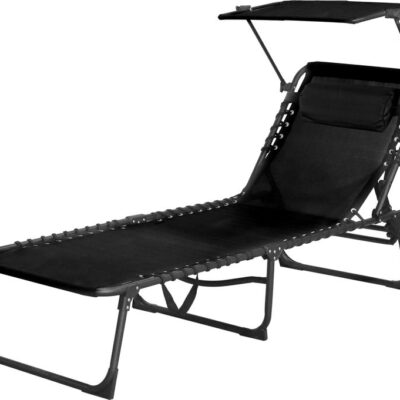 Lehátko so strieškou CONOPEUM, čierne, polohovateľné, 188x56x28 cm