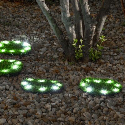 Lampa Strend Pro 6155, Trávnaté platne 4 ks, 24 cm, solárne kruhy z umelej trávy, 4x 8 LED, AA