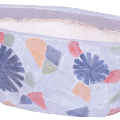 Dekorácia MagicHome, Kvetináč s mozaikou, sivý, široký, keramika, 40,5x19x14 cm