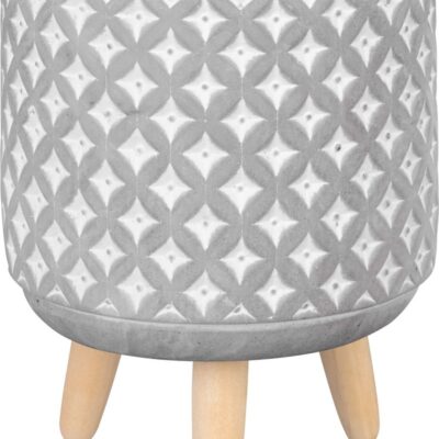 Dekorácia MagicHome, Kvetináč s mozaikou, sivý, cement, s nožkami, 13x13x12 cm